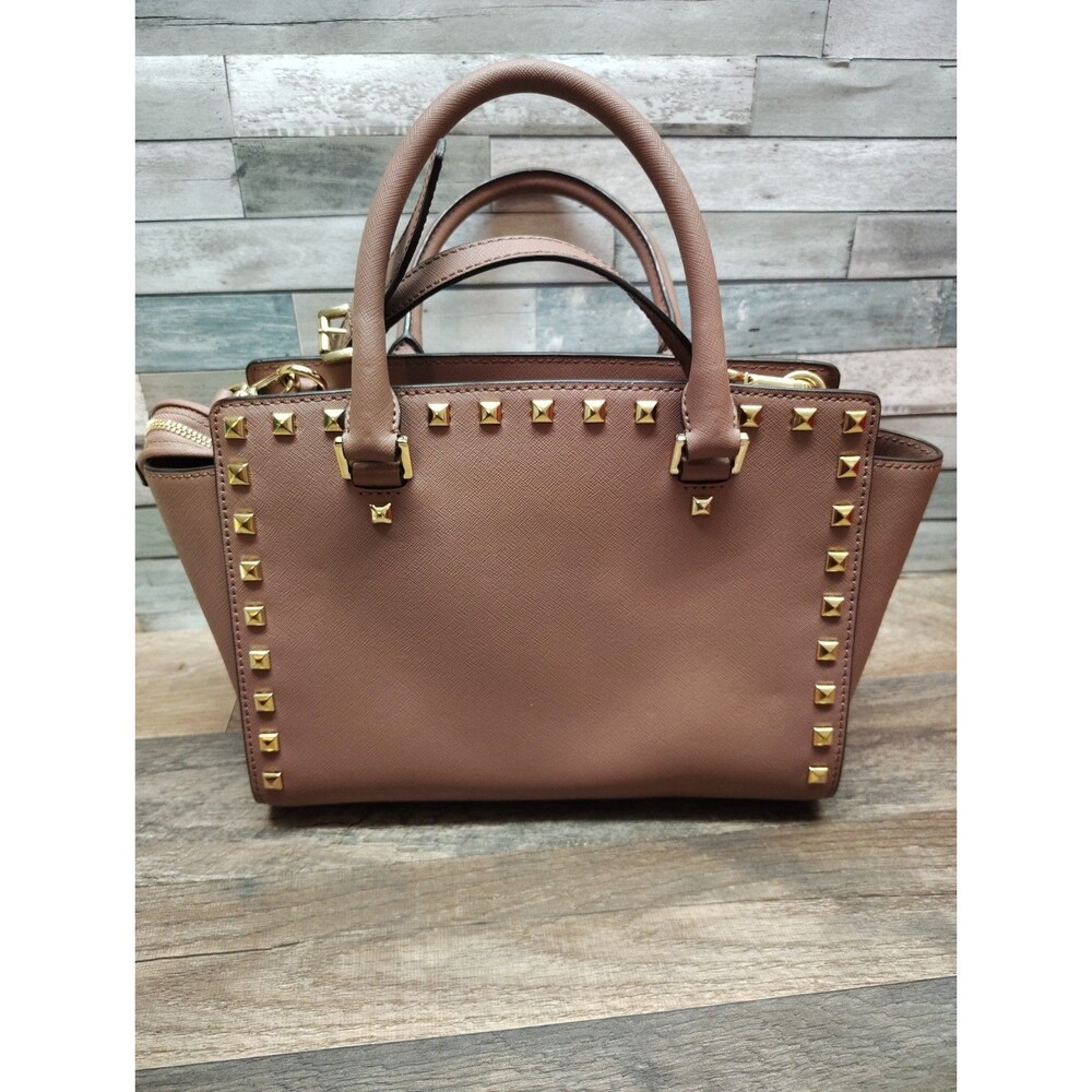 MICHAEL Michael Kors Selma Stud Medium Top Zip Leather Satchel Handbag Luggage - Picture 2 of 16